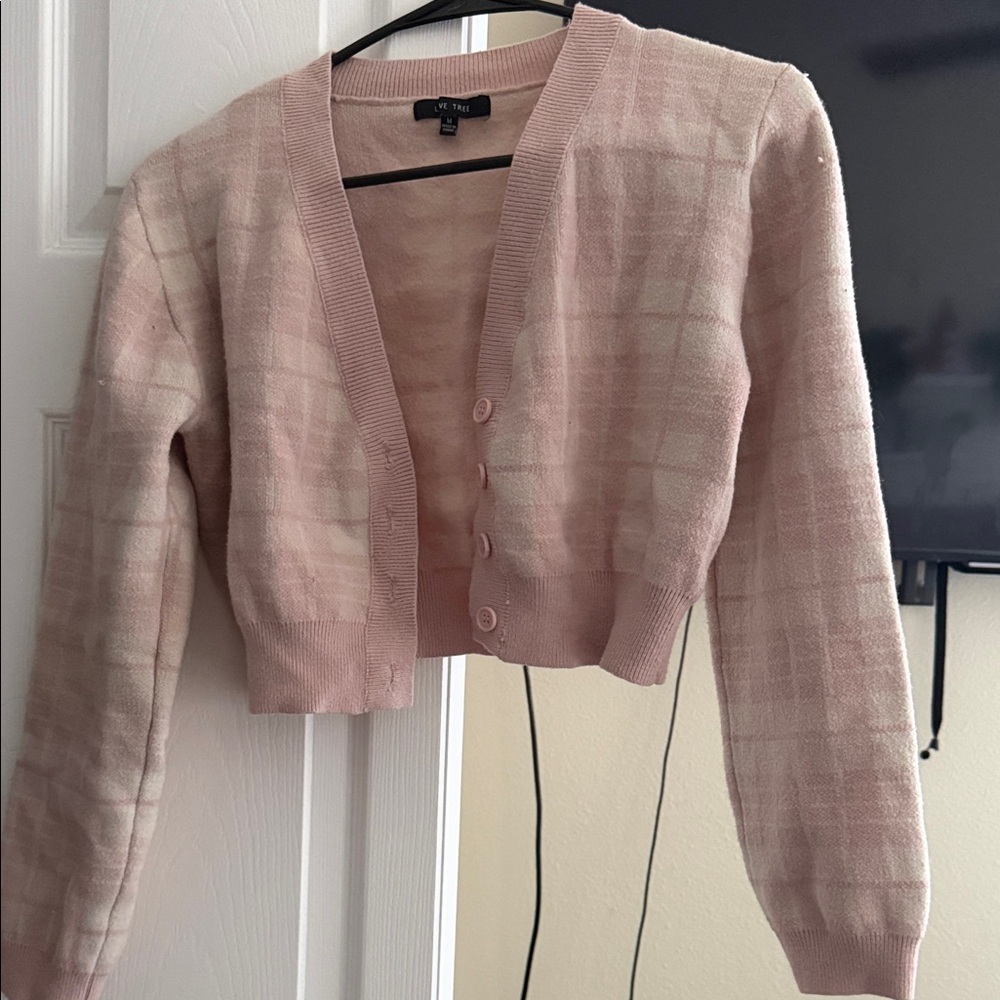 Love Tree Blush Checkered Cardigan
